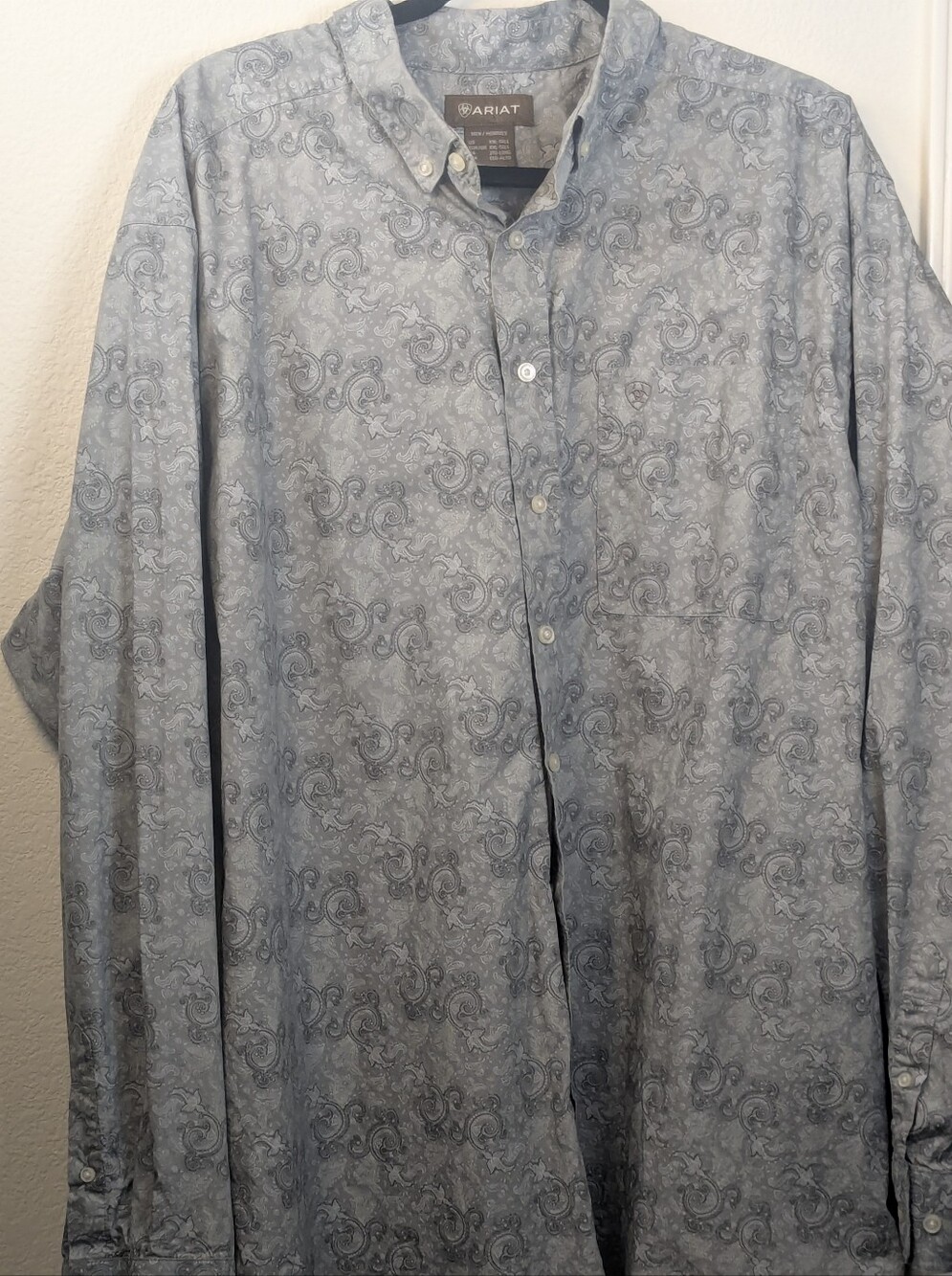 Ariat Men’s XXL Tall Gray Paisley Long Sleeve Button Down Western Shirt